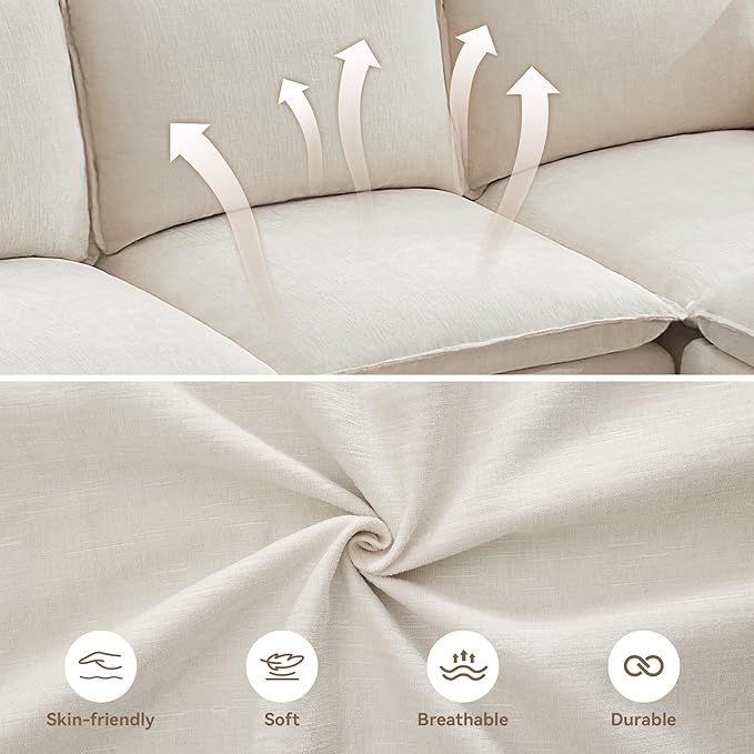 55" Cloud Modern Loveseat Sofa with Storage, Sectional Modula Small Sofa Love Seat Couch，Chenille 2 Seater Comfy Couch with Armrests for Living Room, Small Space, Beige