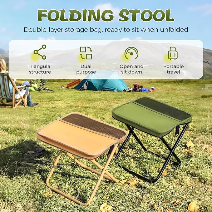hoehew Portable Stool for Mountaineering and Hiking, 2025 New Lightweight Foldable Stool with Carrying Bag, Outdoor Footstool for Picnic Hiking Fishing (Khaki, Small)