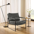 Zouron Mid Century Modern Accent Chair with Black Metal Frame, Upholstered Living Room Chairs with Pillow, Reading Armchair for Bedroom, Office, 1 Pcs, Gray