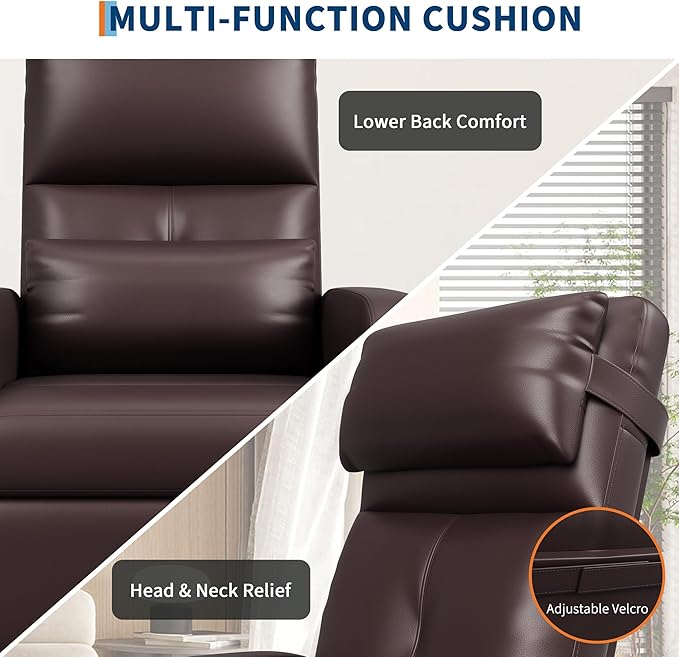 GarveeHome Power Recliner Chair, Adjustable Electric Recliner Ergonomic Overstuffed PU Leather Single Sofa, Tall Back, Padded Seat, 2 Side Pockets and USB Port, Home Theater Seating for Living Room