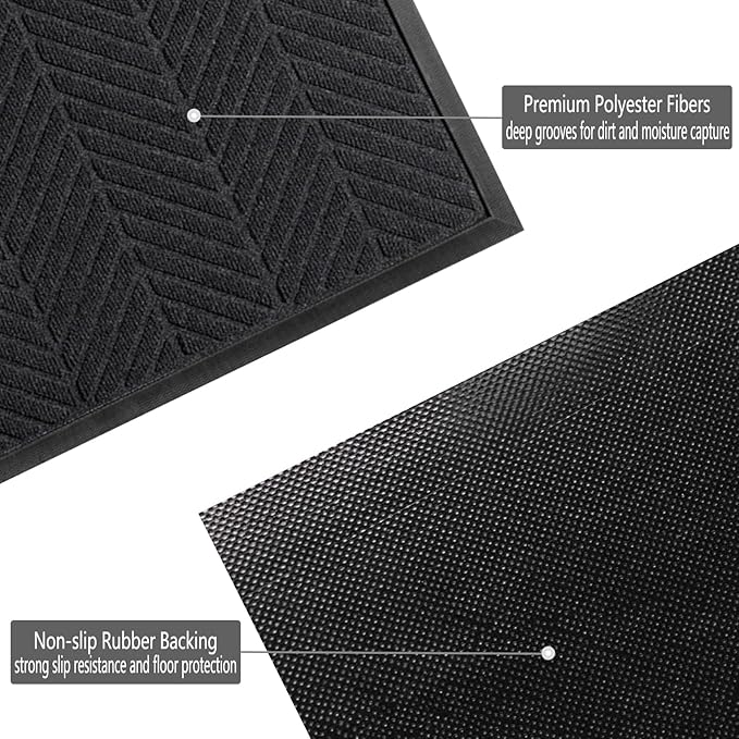 XADP Front Door Mat 36"x24" Indoors Outdoors Welcome Mats, Waterproof Non-Slip Rubber Backing Heavy Duty Doormat Outside Entrance, Low Profile Entryway Rugs Floor Mat for Patio, Pattern A Black