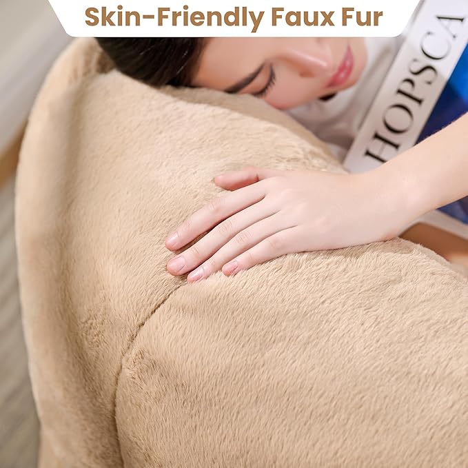 Bean Bag Chairs for Adults, Teens Beanbag Reading Chair with Petal Arm Rest, Comfy Faux Fur Fluffy Bean Bag for Youth Living Room, Bedroom, Dorm, Game - Taupe, Large, Low Support