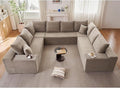 Sectional Cloud Couch for Living Room, Big Comfy Corduroy Couches Set with Fluffy Memory Foam, Modular Floor Deep-Seat Sofa, Stupendous U Shaped Sofas with 12 Pillows, No Assembly Required, Camel