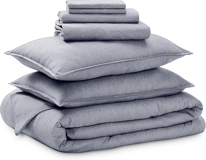 Bare Home Bed-in-A-Bag 7 Piece Comforter & Sheet Set - Queen - Goose Down Alternative - Ultra-Soft 1800 Premium Bedding Set - Cationic (Queen, Heathered Midnight Blue)