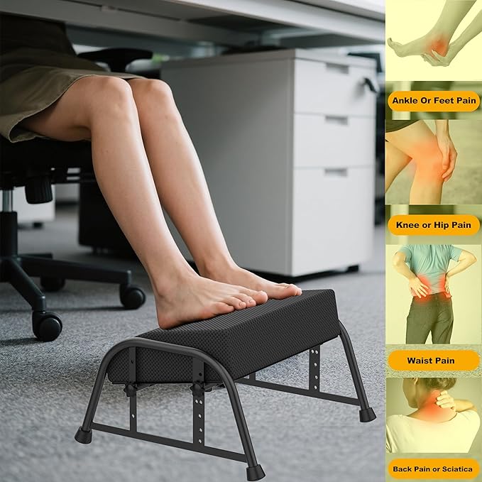 Foot Rest for Under Desk at Work, 10-Level Height Adjustable Ergonomic Foot Stool with Removable Soft Memory Foam Pad, Office & Gaming Desk Accessories for Leg Support（Black