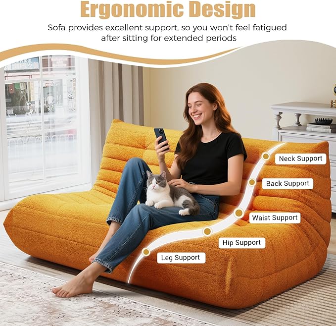 Selyteramy 3 Seat Oversized Bean Bag Chairs for Adults, Memory Foam Fireside Beanbag Couch, Comfy Bean Bag Lounger Lazy Sofa for Living Room, Bedroom, Playroom, Yellow