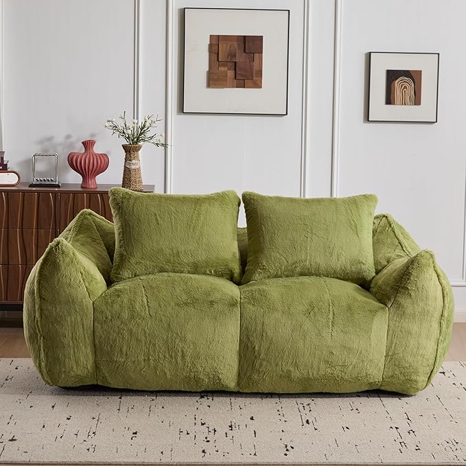 KEIKI Giant Bean Bag Couch for Adults, Oversized Loveseat, 2 Seater Fireside Chair, Comfy Lazy Floor Sofa, Cozy Reading Chair with Pillows for Living Room, Bedroom, No Assembly Required