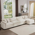 Aoowow Corduroy 4 Seater Cloud Couch with Ottoman,Modern Cloud Couches for Living Room,Modular Sectional Cloud Sofas with Deep Seat,Oversized Tufted L-Shaped Sofa Set (Beige, 4 Seater + 1 Ottoman)