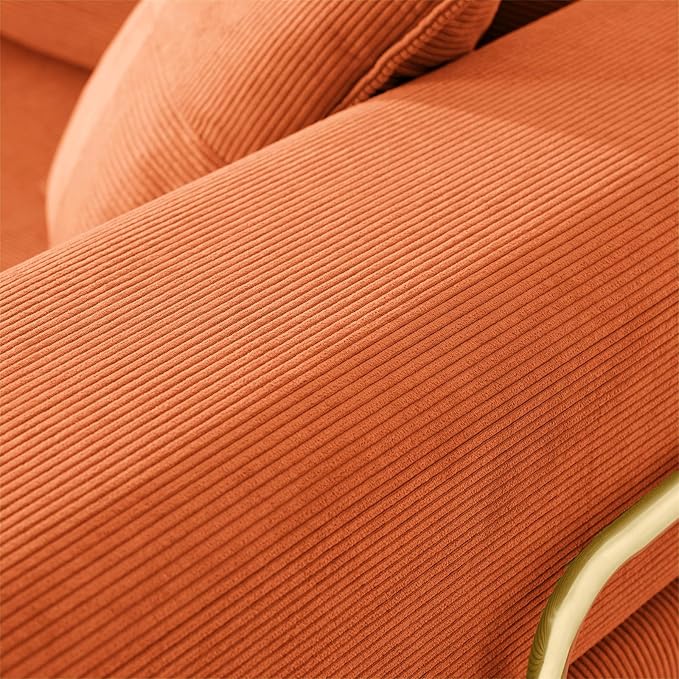 Antetek Convertible Futon Sofa Bed, 3-Seater Modern Corduroy Foam Floor King Size Bed Fold Out Sleeper Lounge Loveseat Sofa Couch with 2 Throw Pillows for Living Room Bedroom Guest Room, Orange