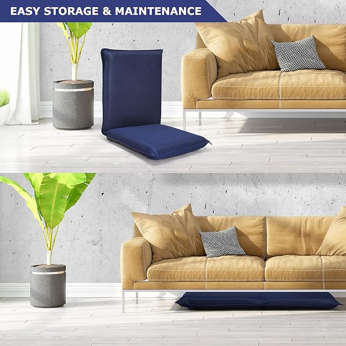 BestComfort Set of 2 Folding Floor Chair 6-Position Adjustable Meditation Chair Video Gaming Chair Reading TV Watching, Portable Floor Seat Lounge Sofa Chair Kids Teens Adult, Navy (BComfort-65605)