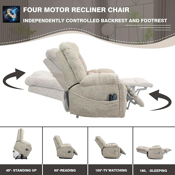 27in Extra Wide Recliner Chair for Big Man 400lbs, Oversized Power Lift Chair with Heat and Massage Hidden Cup Holder, Adjustable Headrest, Backrest, Lumbar & Footrest for Elderly, Cream