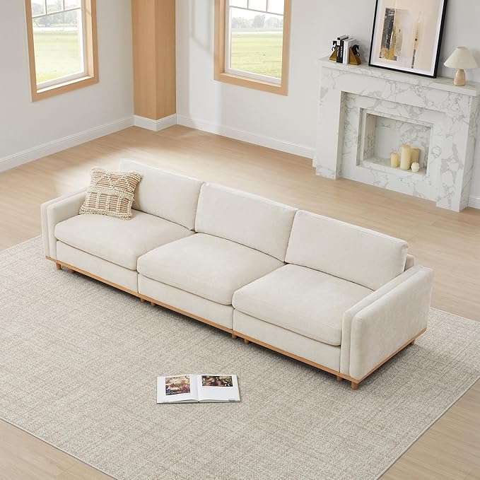 CHITA Super Large Luxury 3 Seat Sectional Modular Sofa, Down Filled Modern Sofa, Deep Seat Comfty Cloud Couch, 118 inch Width, 3 Seat Couch, Solid Wood Leg, Linen