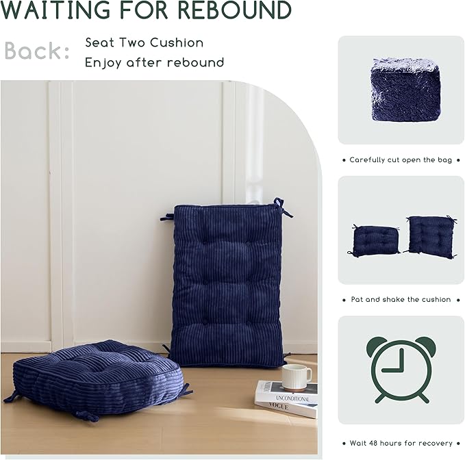HIGOGOGO Rocking Chair Cushion with Corduroy Cover (Without Chair), 46 x 18 Inch Supportive Cushion, Overstuffed Chair Cushion,Navy