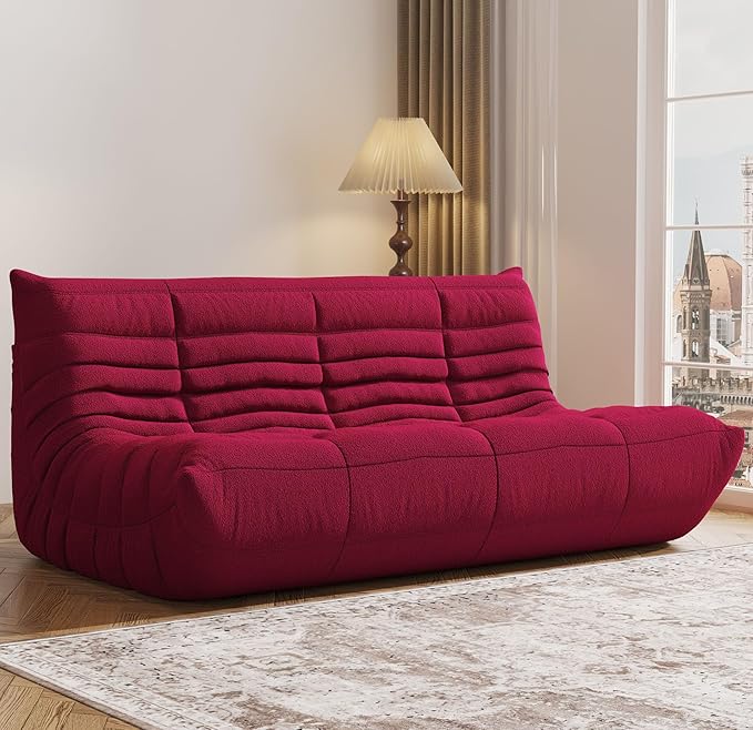 Bean Bag Chair, Fireside Chair, Large Bean Bag Chair for Adults, Bean Bag Chairs for Teens with High-Resilience Foam, Non-Slip Base Floor Lounge Sofa,Living Room (Burgundy, 3-Seater)