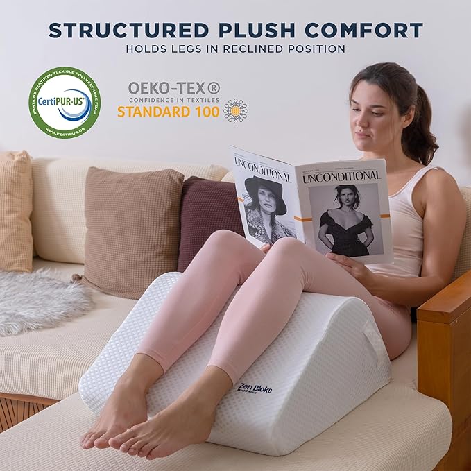 Leg Pillow 10" for Back Tension & Daily Support – Firm High-Density Foam Leg Wedge Pillow for Posture Pressure Balance | Medium Ivory White Height Range 5'2"-5'11" (26″–29″ Inseam)