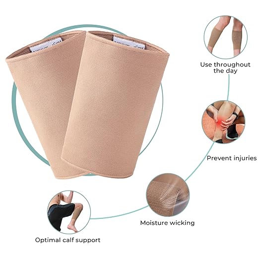 NeoTech Care Calf Compression Sleeve for Calves Support or Shin Splint (Beige Color, Size XL, 1 Pair)
