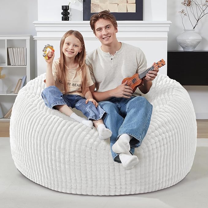 Homguava 3 FT Bean Bag Chair,3' Big Bean Bag,Large Bean Bag Chairs for Adults with Memory Foam Filled,Comfy Beanbag Chairs Soft Bean Bag Sofa with Dutch Corded Plush Cover-Beige