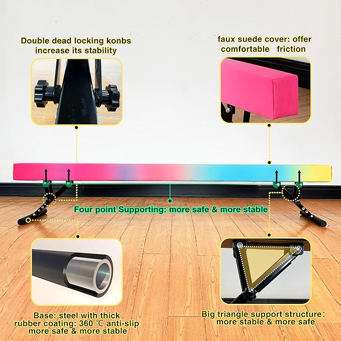 MARFULA Adjustable Balance Beam 8 ft Gymnastic Beam Adjustable Height for Kids and Teenage of All Gymnastic Levels, Gymnastic Training Beam Gymnastic Equipment for Athlete Home and Gym Club Use