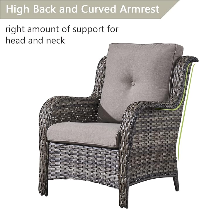 Rilyson Wicker Patio Furniture Set - 5 Piece Rattan Outdoor Sectional Conversation Sets with 2 Chairs,2 Ottomans and 1 Side Table for Porch Deck Garden(Mixed Grey/Grey)