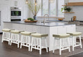 RNKSFX Counter Height Bar Stools Set of 6 for Kitchen Counter Farmhouse Modern Barstools with Faux Leather Upholstered Backless Seat and Solid Wood Legs 24 inch Bar Chairs, Light Grey + White
