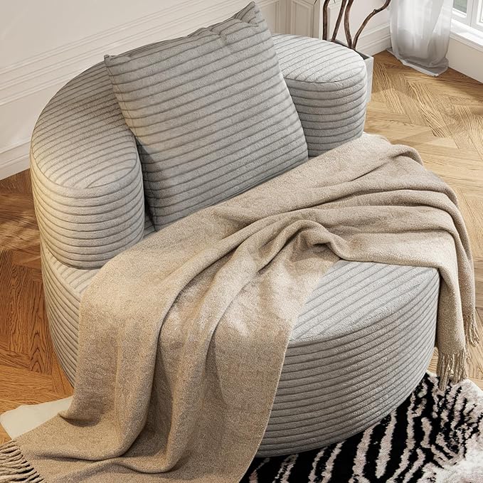 37.4" Oversized Boneless Chair Round, Chaise Lounge Boneless Accent Chair Indoor, Upholstered Corduroy Deep Seat Sofa Chair, No Assembly Required, for Living Room Bedroom Apartment
