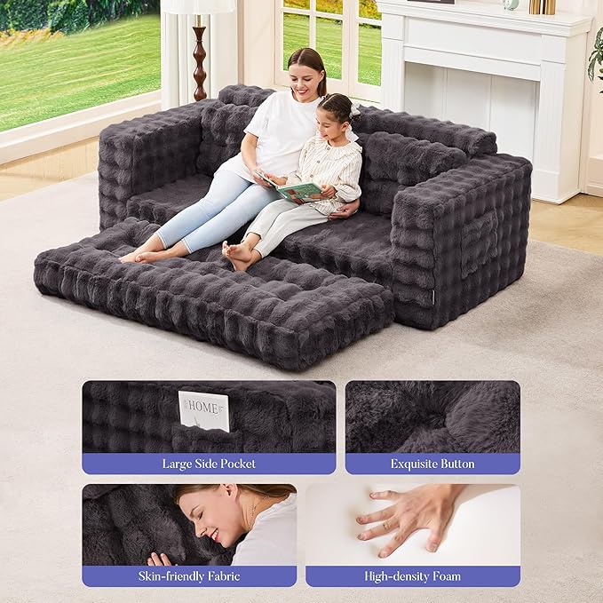 Hobestluk 3-Seater Sofa Boneless Couch with Tufted Button Design 2 in 1 Comfy Cloud Couch Oversized Sofa for Living Room Bedroom Apartment or Office (Dark Grey, 3 Seater)