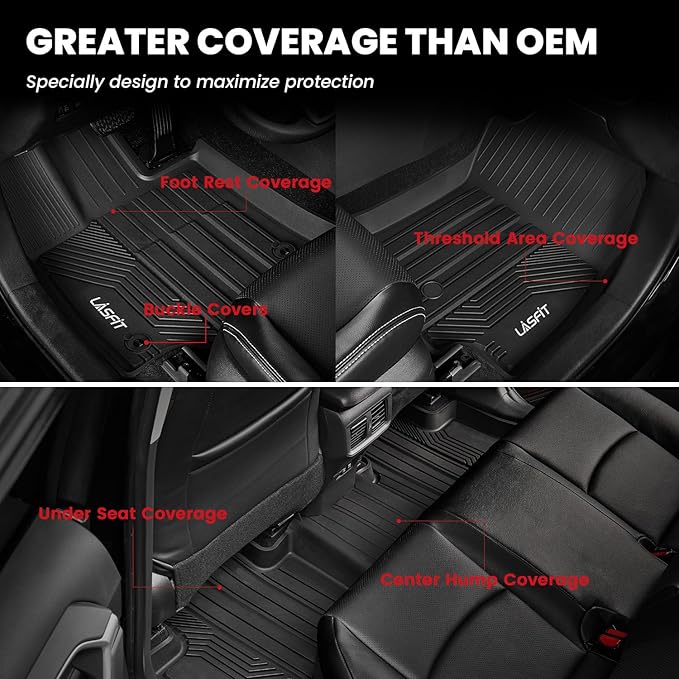 LASFIT Floor Mats&Trunk Mat for Toyota RAV4 2019-2025(Not Fit Hybrid) All Weather TPE Mats Custom Fit for Floor Liner for Toyota RAV 4 LE/XLE/Limited/TRD/Adventure Front and Rear 2 Row Car Mats,Black