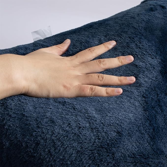 A Nice Night Faux Fur Reading Pillow Bed Wedge Large Adult Children Backrest with Arms Back Support for Sitting Up in Bed/Couch for Bedrest,Navy