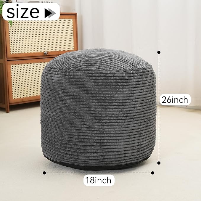 Yueyocici Pouf Ottoman Stuffed Round Modern Foam Filled Foot Rest Corduroy Poufs for Living Room Chair Decorative 20 X 15 Inches Fluffy Pouf Foot Stool Storage Ottoman, Dark Grey