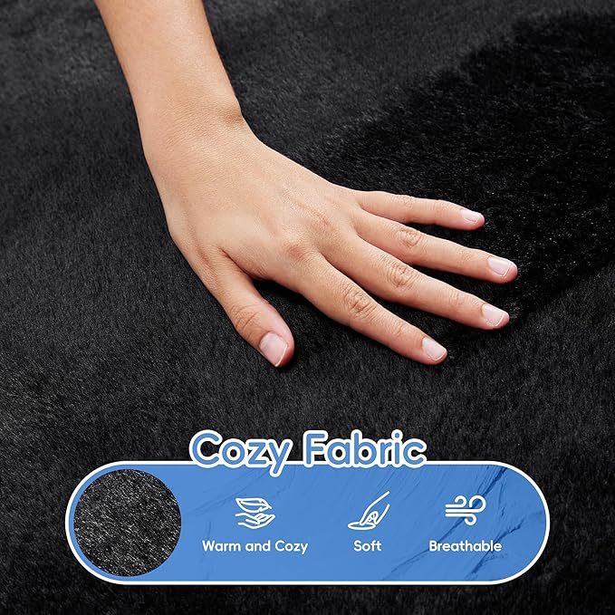 Hobestluk Bean Bag Chair Giant Bean Bag Chairs for Adults Big Bean Bag Chair with Memory Foam Filler Adults Large Beanbag with Faux Fur Cover for Bedroom (Plush Black,Large)