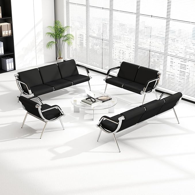 Kinfant Waiting Room Chair- Office Reception Furniture with Armrest and PU Leather Cushion, Office Guest Chair for Waiting Room Airport Hospital Bank Lobby, Black (9 Seat)