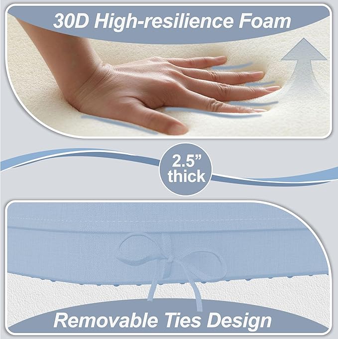 17'' x 16'' x 2.5"Thick Chair Cushions for Dining Chairs, 4 Pack WaterProof Easy Clean Kitchen Chair Pads with Ties and Non-Slip Backing - 30D High Elastic Foam Soft Kitchen Chair Cushions