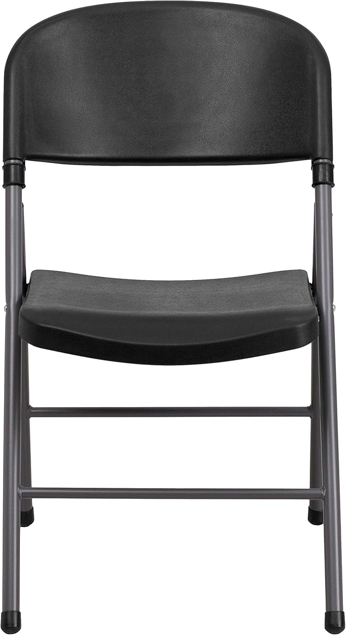 Flash Furniture 4 Pack HERCULES Series 330 lb. Capacity Black Plastic Folding Chair with Charcoal Frame