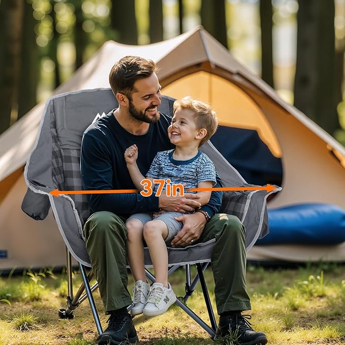 2 Pack Camping Chairs Oversized Padded Camping Chair Heavy-Duty Foldable Camping Chairs with Cup Holder and Cooler Bag Portable Lawn Chair for Sports Outdoors-Support 450LBS, Grey