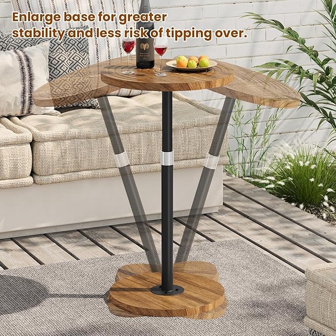 Asgolion Round Side Table, Adjustable-Height Small Drink Table, Pedestal Martini Stand, Weighted Base Cocktail Table Accent Nightstand for Living Room, Bedroom, Bathroom, Office, Walnut