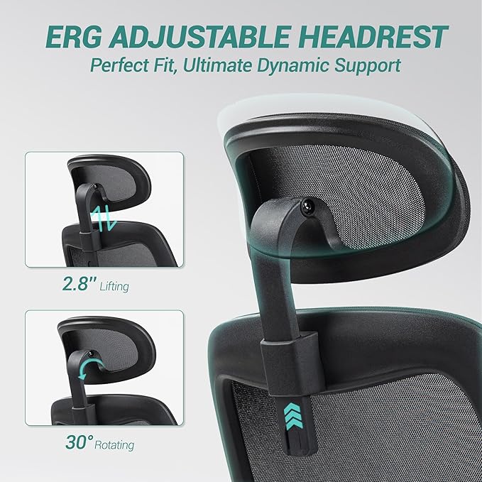 750 LBS Big and Tall Office Chair, Heavy Duty Executive Chair w/4D Arms, Ergonomic Computer Home Desk Chair, Swivel Mesh Chair w/2D Lumbar Support, Adjustable Headrest, Tilt Lock-Black