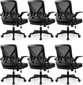 FelixKing Office Chair - Ergonomic Desk Chair Breathable Mesh Task with Wheels and Lumbar Support Home Desk Office Chairs with Flip up Armrest Rolling Swivel for Home Computer Black Pack of 6