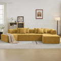 140''Oversized Cloud Velvet Curved Sectional Couch, Boneless Couch with L-Shape Chaise, Upholstered Compression Memory Foam Modular Sectional Sofa for Living Room, No Assembly Required, Yellow