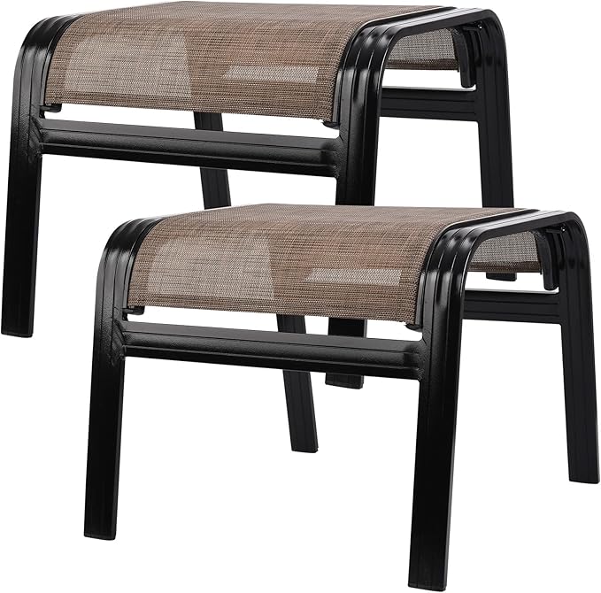 Deguifei Patio Ottoman Outdoor Footstools Assembled Aluminum Footrest Small Seat for Balcony,Backyard 2 Pack Brown