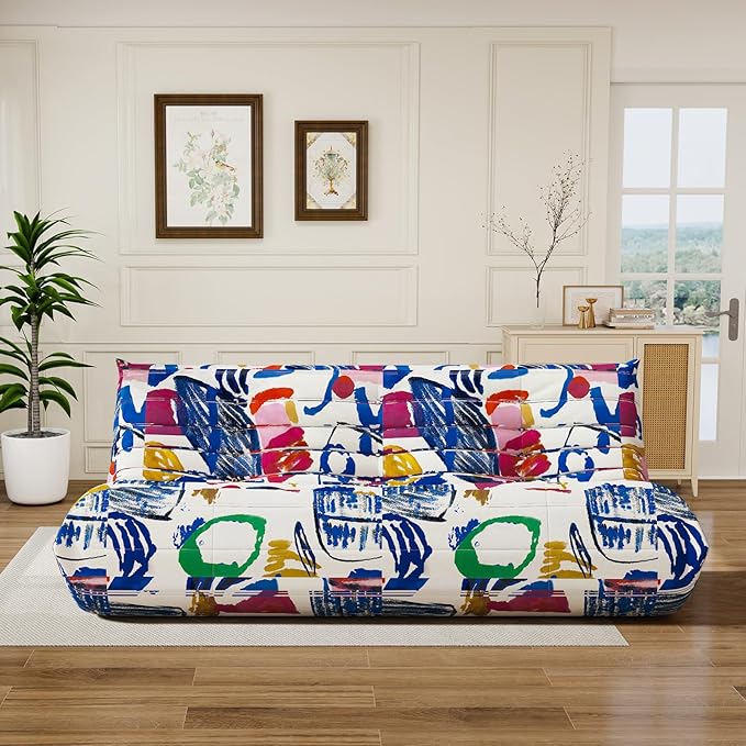 Bean Bag Chair, Fireside Chair, Large Bean Bag Chair for Adults, Bean Bag Chairs for Teens with High-Resilience Foam, Non-Slip Base Floor Lounge Sofa,Living Room (Graffiti Color, 3-Seater)