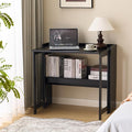 KEIKI 32.6" Folding Table with Storage Shelf, Foldable Computer Desk for Small Spaces, Space-Saving Study Table for Bedroom Home Office Dorm and Apartment, Black