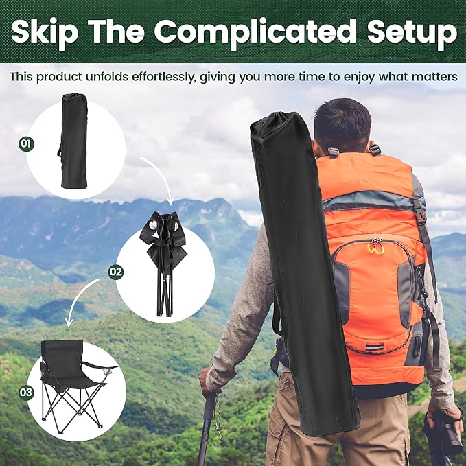 2 Pack Camping Chairs - Lightweight and Supportive Chairs for Adult and Lightweight Individuals - Compact, Durable, and Portable - Ideal for Camping, Hiking, Beach, and Picnics -Carry Bag
