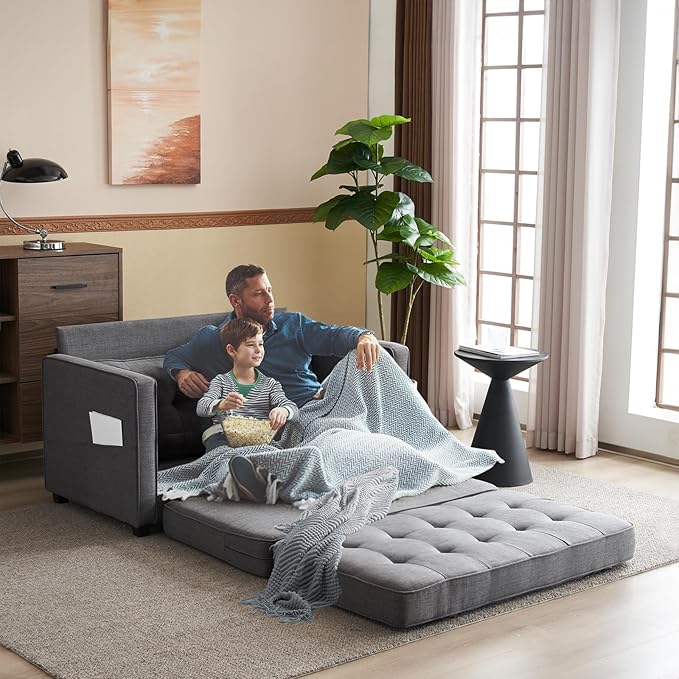 VINGLUpgraded Loveseat Sleeper, 53.5" W 83" L Convertible Sofa Bed Couch Futon Couches for Living Room, Twin Folding Couch Bed for Small Spaces, Foldable Floor Gaming Sofa Bed for Basement, Dark Grey