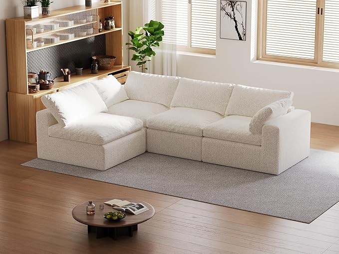 140’’ Oversized Boneless Couch for Living Room, Cloud Couch Modular Sectional Free Combination with Washable Cushion Cover, No Assembly Required, White (4-Seat)
