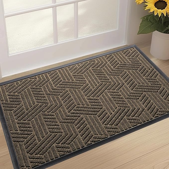 XADP Front Door Mat 29.5"x17" Indoors Outdoors Welcome Mats, Waterproof Non-Slip Rubber Backing Heavy Duty Doormat Outside Entrance, Low Profile Entryway Rugs Floor Mat for Patio, Pattern B Brown