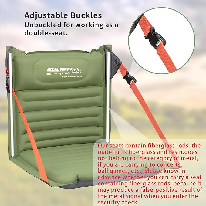 EULANT 2 Pack Lightweight Inflatable Folding Seats for Camping Chair with Back Support and Adjustable Straps,Foldable Bleacher Chairs for Camping Hiking Sporting Events and Park