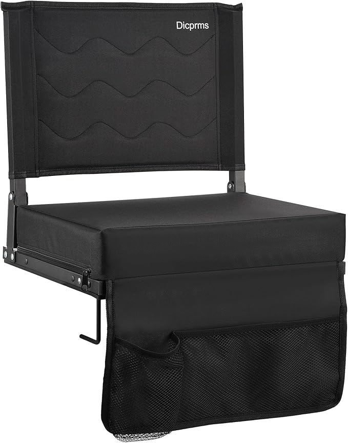 Stadium Seats for Bleachers with Back Support, Bleacher Chairs with Back and Cushion Bleacher Seats Portable Stadium Seats Thick Padded Folding Chair Comfort for Sports Events Black