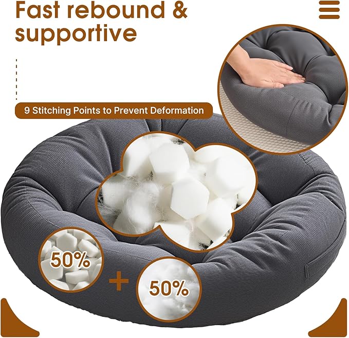 2Pcs Floor Pillows for Adults, Meditation Cushions, 22x22x4 Inch Large Round Sitting Cushion Living Room Memory Foam Pillow for Sitting (2, Grey, 22x22x4 Inch)