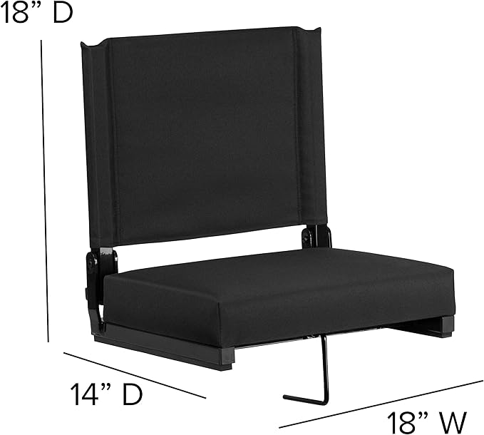 Flash Furniture Grandstand Portable Stadium Seats for Bleachers or Benches, Folding Padded Stadium Chairs with Handle, Pack of 2, 500 lb. Weight Capacity, Black