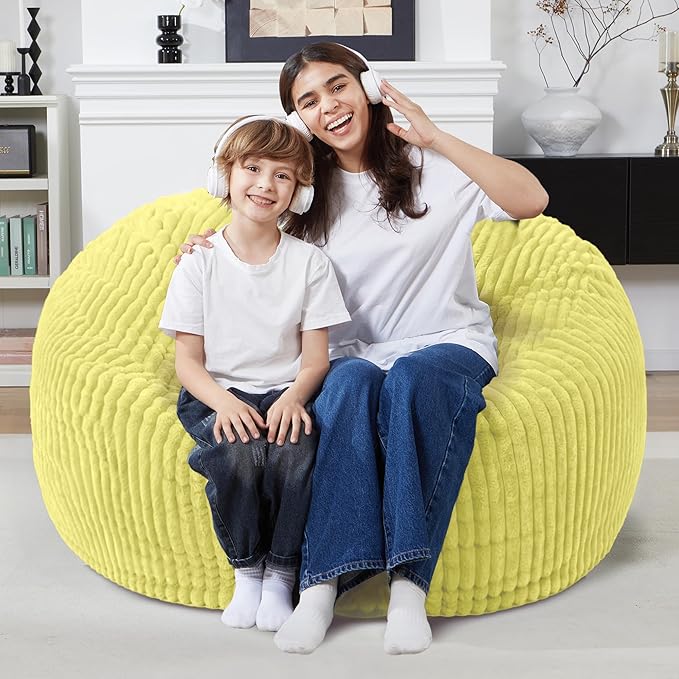 Homguava 3 FT Bean Bag Chair,3' Big Bean Bag,Large Bean Bag Chairs for Adults with Memory Foam Filled,Comfy Beanbag Chairs Soft Bean Bag Sofa with Dutch Corded Plush Cover-Yellow